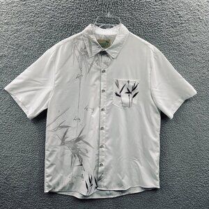 Aloha Daddy Mens Hawaiian Shirt Large Cream Tan Floral Button Front Short Sleeve